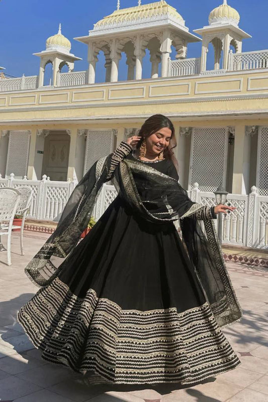 Beautiful Black Rayon with Embroidered Work Gown
