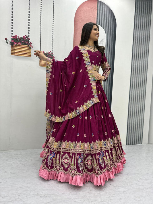 Exclusive Pure Vichitra Heavy Embroidery Lehenga Choli