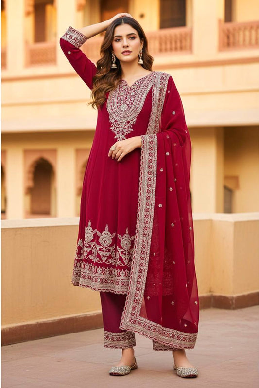 Opulent Faux Georgette Embroidery Work Palazzo Suit