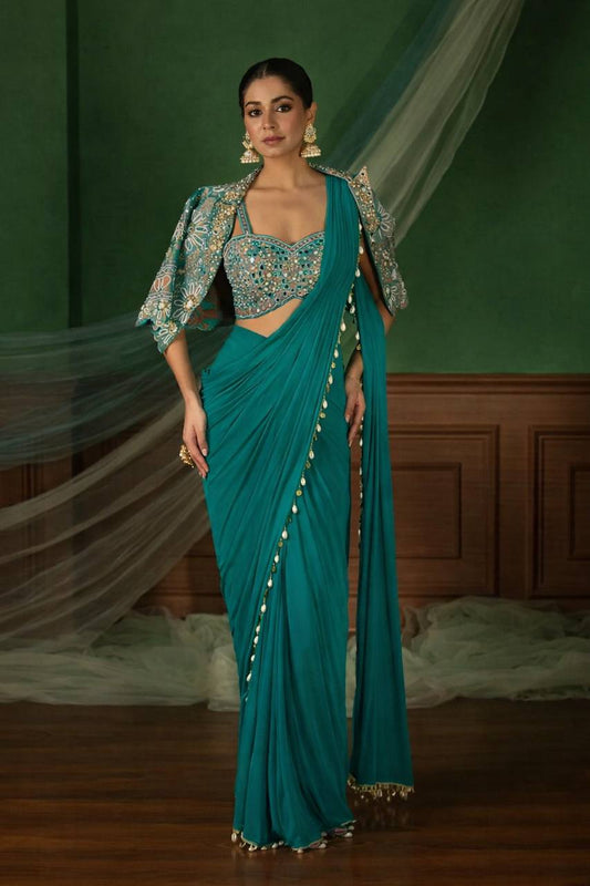 Exclusive Yellow Heavy Crepe Silk Lace Work Saree
