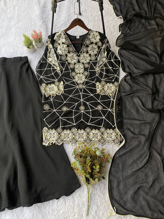 Exclusive Black Georgette with Sequence Embroidery Sharara Suit