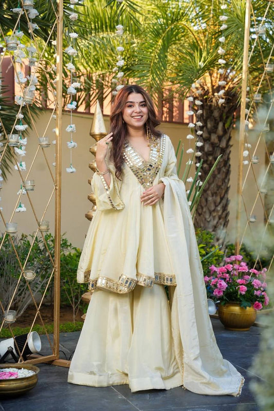 Ceremony Wear Thread and Real Mirror Work Top With Palazzo