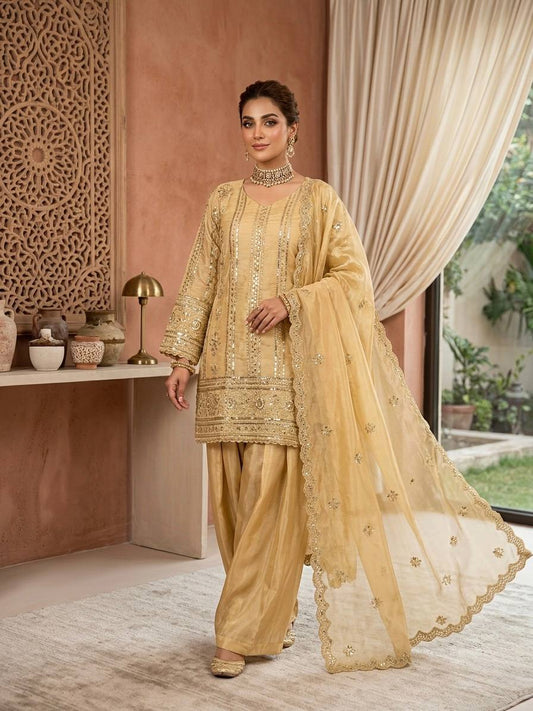 Stylish Golden Thread Sequence Work Sharara Suit
