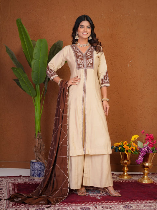 Elegant Roman Silk Multi Embroidery Anarkali Kurti Set
