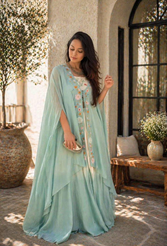 Stunning Blue Teby Silk with Embroidery Sequence Lehenga