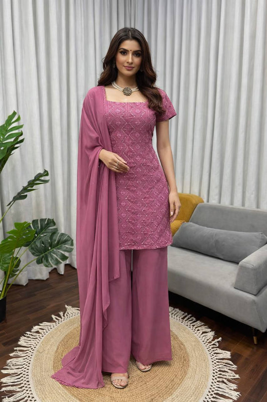 Exclusive Georgette Heavy Chine Sequence Work Palazzo Suit