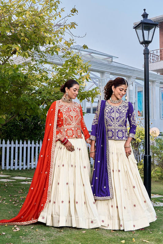 Mesmerizing Orange Vichitra with Heavy Embroidery Kurti Set