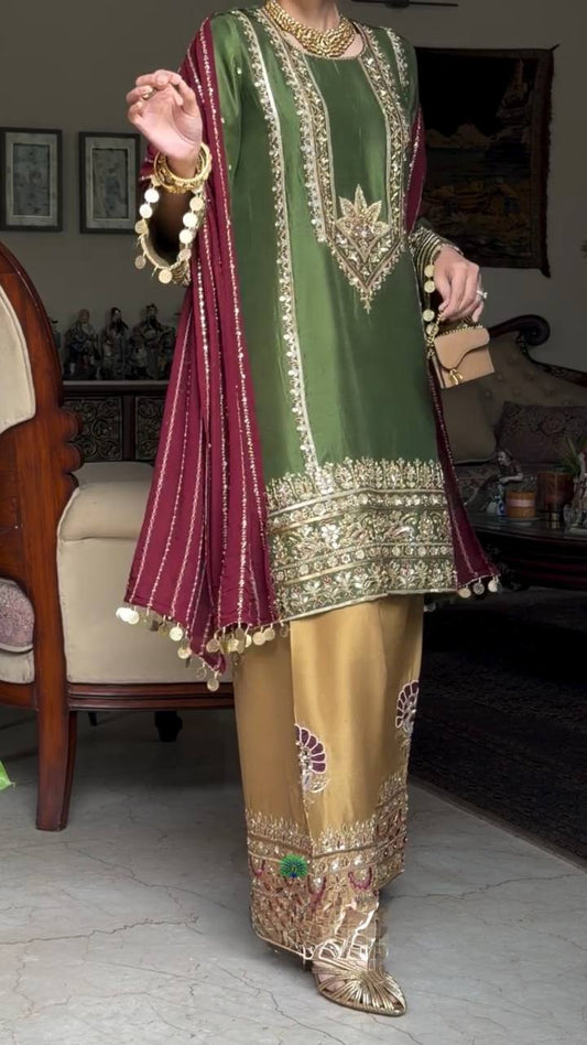 Trendy Silk with Embroidery Work Sharara Suit