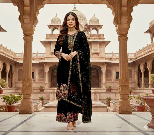 Stylish Fuax Georgette Heavy Embroidery Palazzo Suit