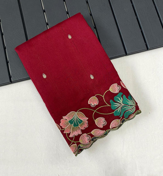 Decent Tussar Silk Red Color Saree