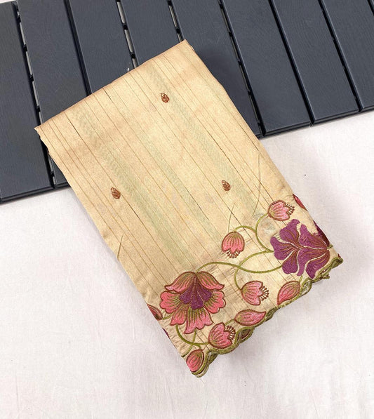 Decent Tussar Silk Cream Color Saree