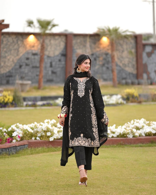 Function Wear Riveted Moti Work Black Color Palazzo Suit