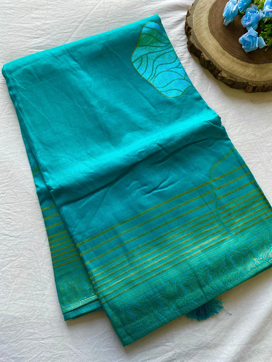 Blissful Munga Silk Sky Blue Color Saree