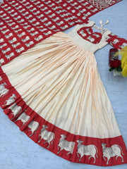 Ravishing Peach Rayon Cotton Kalamkari Print Gown