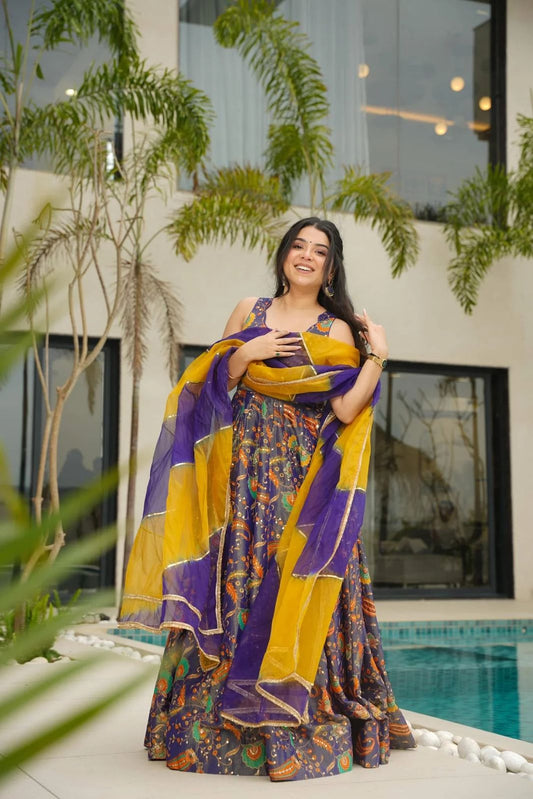 Fantastic Organza Silk Multi Color Anarkali Gown