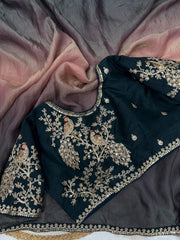 Designer Shaded Black Color Space Silk Sequence Work Saree