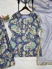 Flattering Embroidery Work Multi Blue Color Sharara Suit
