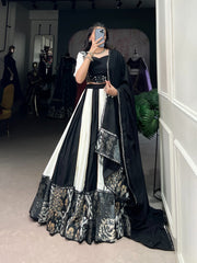 Traditional Wear Black Color Pure Rayon Lehenga Choli