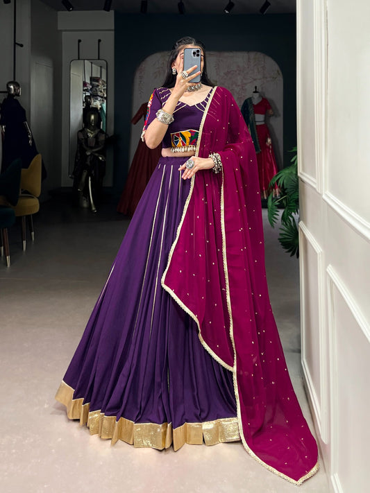 Designer Navratri Gamthi Work Purple Color Lehenga Choli