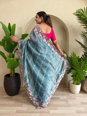 Beautiful Crush Silk Teal Blue Color Saree