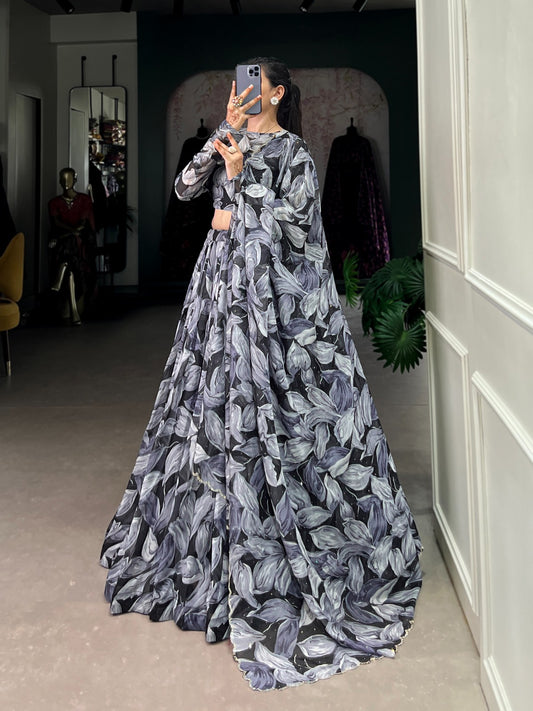 Party Wear Tabby Silk Black Color Lehenga Choli