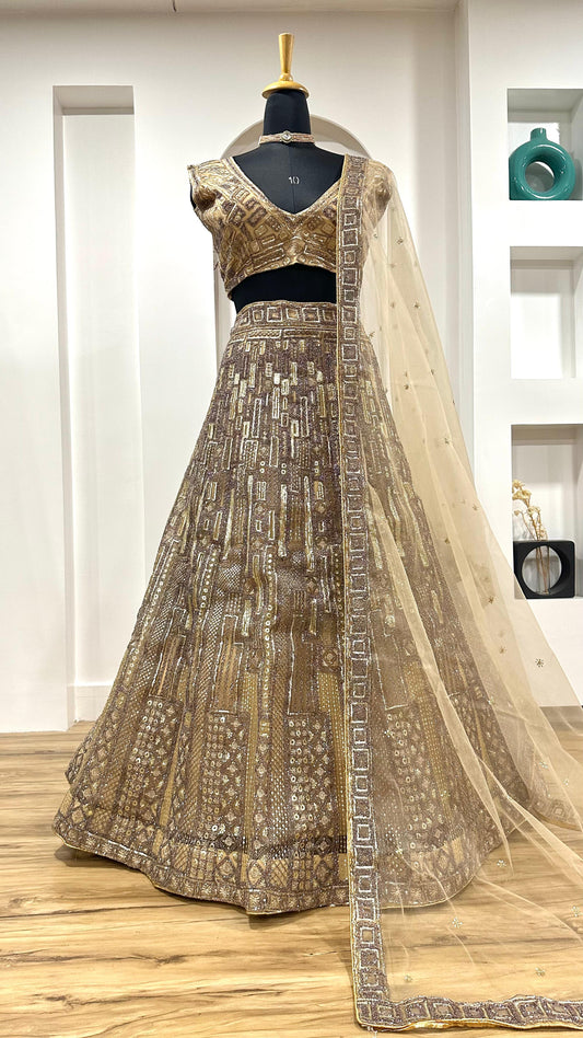 Wedding & Party Wear Thread Work Gold Color Lehenga Choli