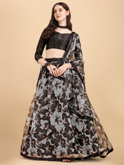 Digital Printed Black & White Color Organza Lehenga Choli