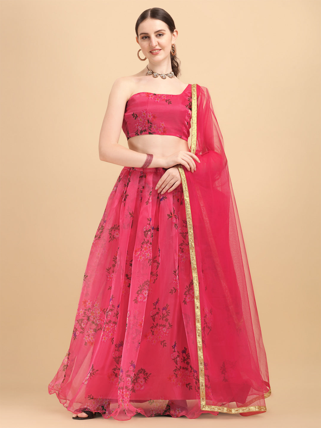 Marvelous Pink Color Printed Organza Lehenga Choli