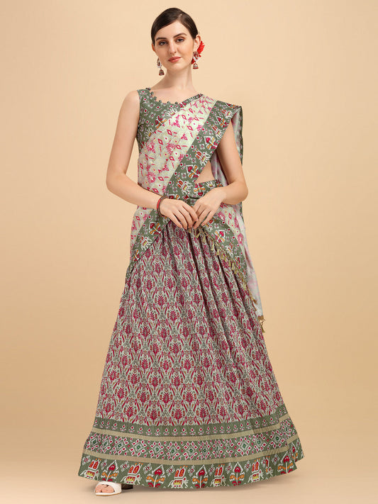 Light Green Color Digital Printed Crushed Lehenga Choli