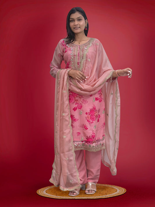 Good Looking Organza Pink Color Palazzo Suit