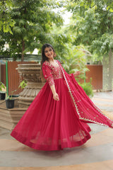 Good Looking Embroidery Sequence Work Pink Color Gown
