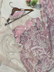 Shining Embroidery Work Pink Color Palazzo Suit