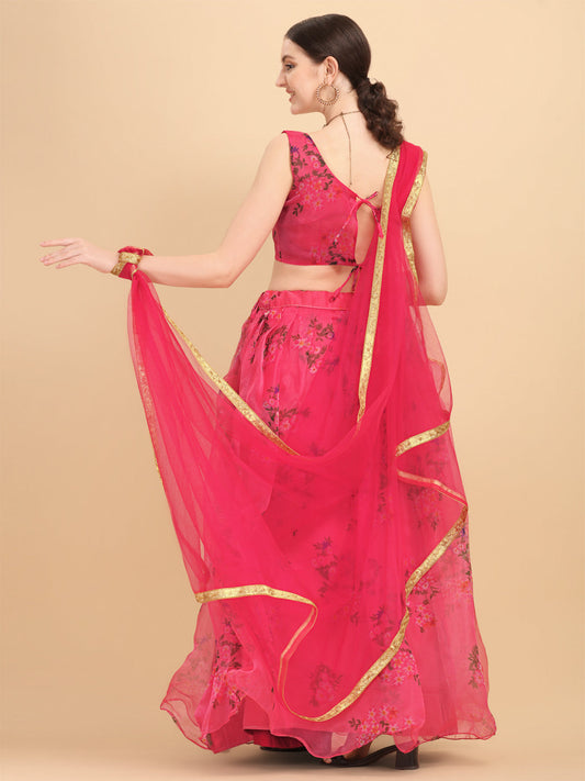 Marvelous Pink Color Printed Organza Lehenga Choli