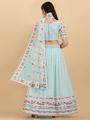 Sky Blue Color Thread Sequence Work Lehenga Choli