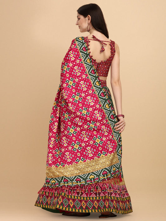 Precious Green & Maroon Color Digital Printed Crushed Lehenga Choli