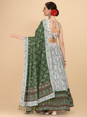 Glorious White & Green Color Digital Printed Crushed Lehenga Choli