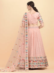 Peach Color Thread Sequence Work  Lehenga Choli