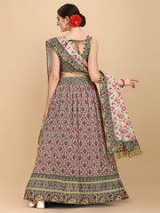 Light Green Color Digital Printed Crushed Lehenga Choli