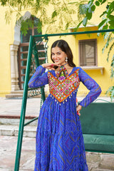 Navratri Festival Innovative Blue Georgette Kutchi Work Gown