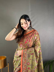 Blissful Malai Cotton Mehndi Color Saree