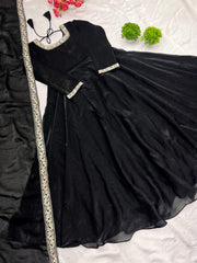 Good Looking Fandy Silk Black Color Gown