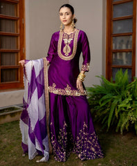 Festive Wear Fully Stitched Purple Color Sharara Suit