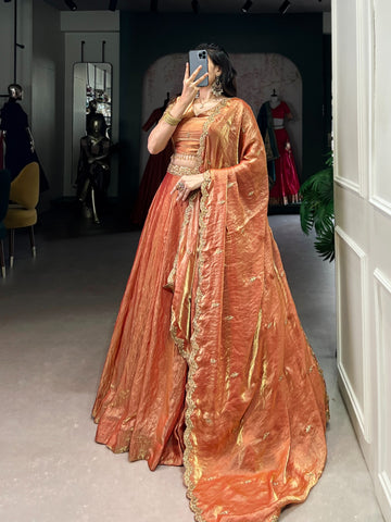 Orange Color Sequence Work Attractive Lehenga Choli