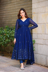 Lovely Sequence Work Navy Blue Color Gown