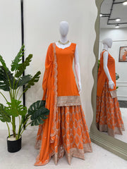 Classic Georgette Orange Color Sharara Suit