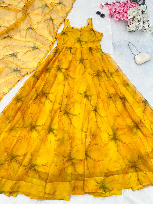 Superhit Digital Printed Yellow Color Anarkali Suit