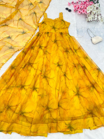 Superhit Digital Printed Yellow Color Anarkali Suit