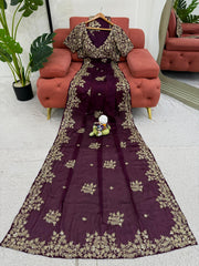 Wedding Wear Rangoli Silk Wine Color Saree