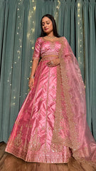 Demanding Pink Color Japan Satin Silk Sequins And Zari Work Lehenga Choli