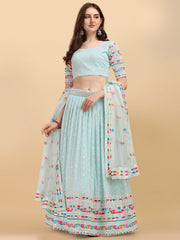 Sky Blue Color Thread Sequence Work Lehenga Choli